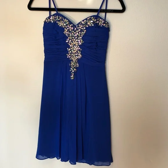 gem homecoming dresses Tiered Sequin Glitter Sheer Corset Homecoming Dress Royal Blue / 10 main image 1